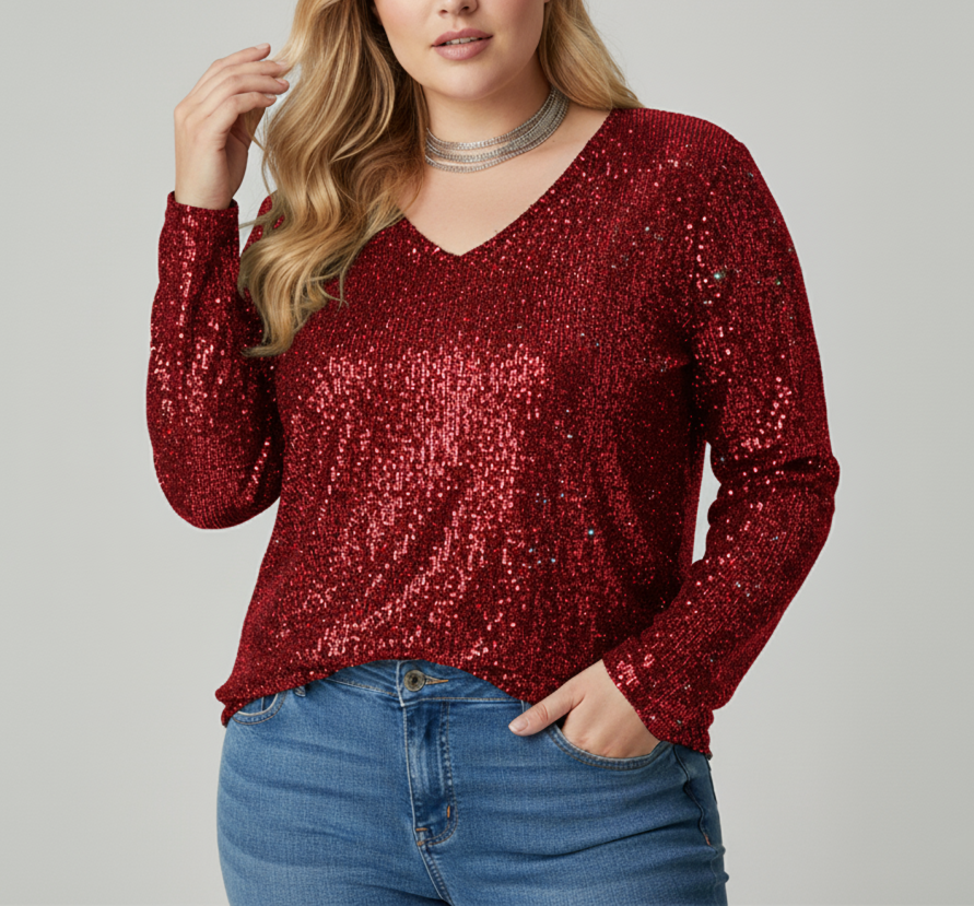 Elegant V-Neck Shimmer Top for Women | Available in Plus Sizes